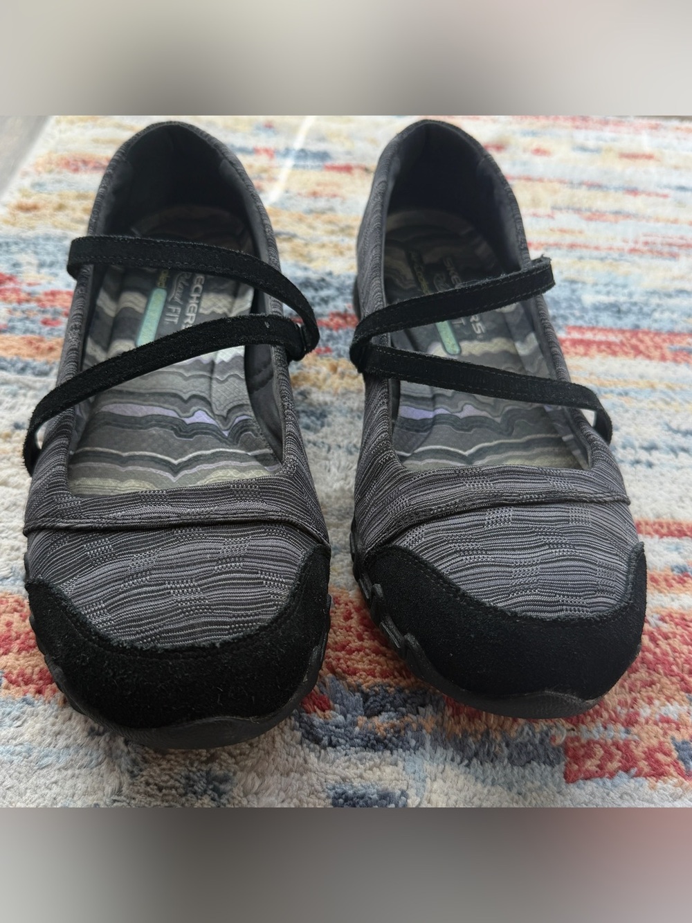 Skechers Women's Charcoal Gray Slip-On Mary Jane Flats with Elastic Straps - Picture 4 of 6